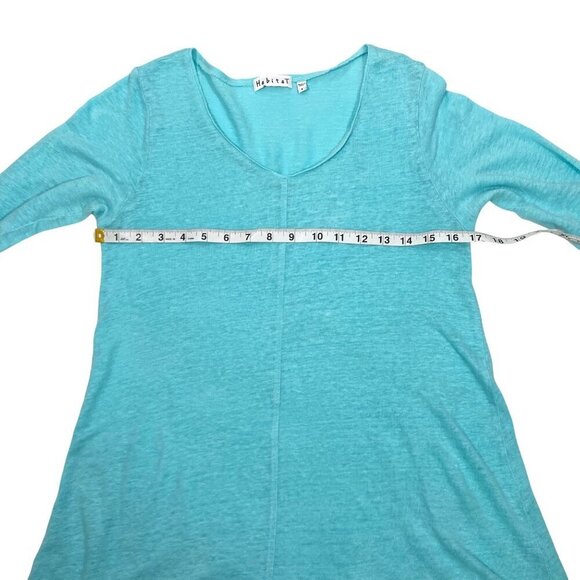 Habitat Womens Aqua Blue Linen Tunic Top 3/4 Sleeve Small Lightweight Relaxed - Picture 7 of 9